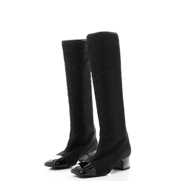Chanel glitter-covered leather cap toe boots Size 37 - Picture 2 of 6